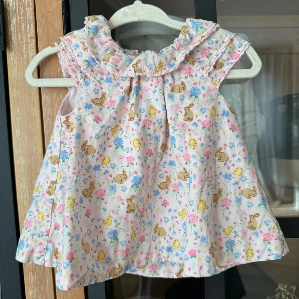 Janie & Jack floral bunny dress baby girl easter chicks lace pale collar ruffle